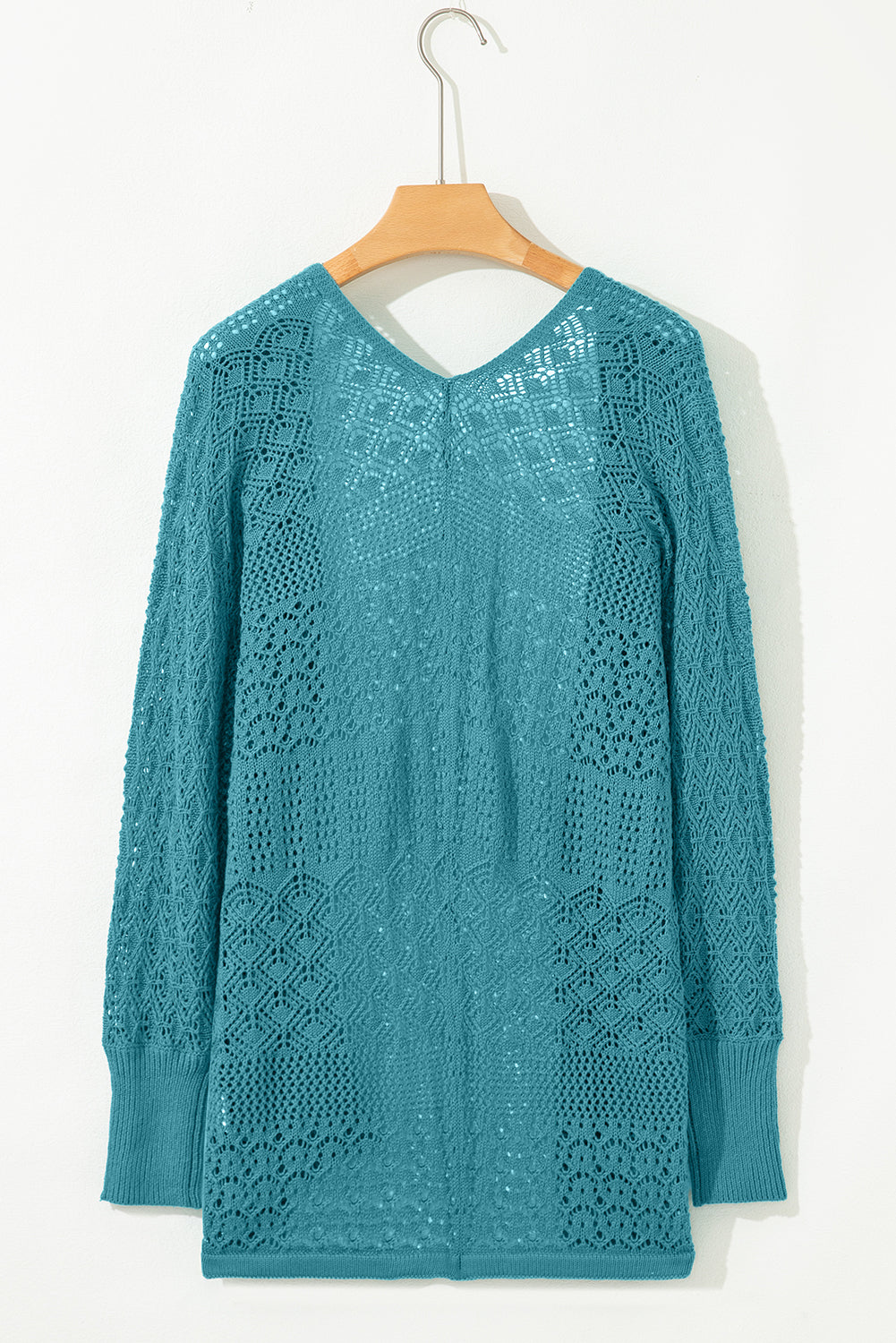 Mix Pattern Hollowed Knit Open Front Cardigan