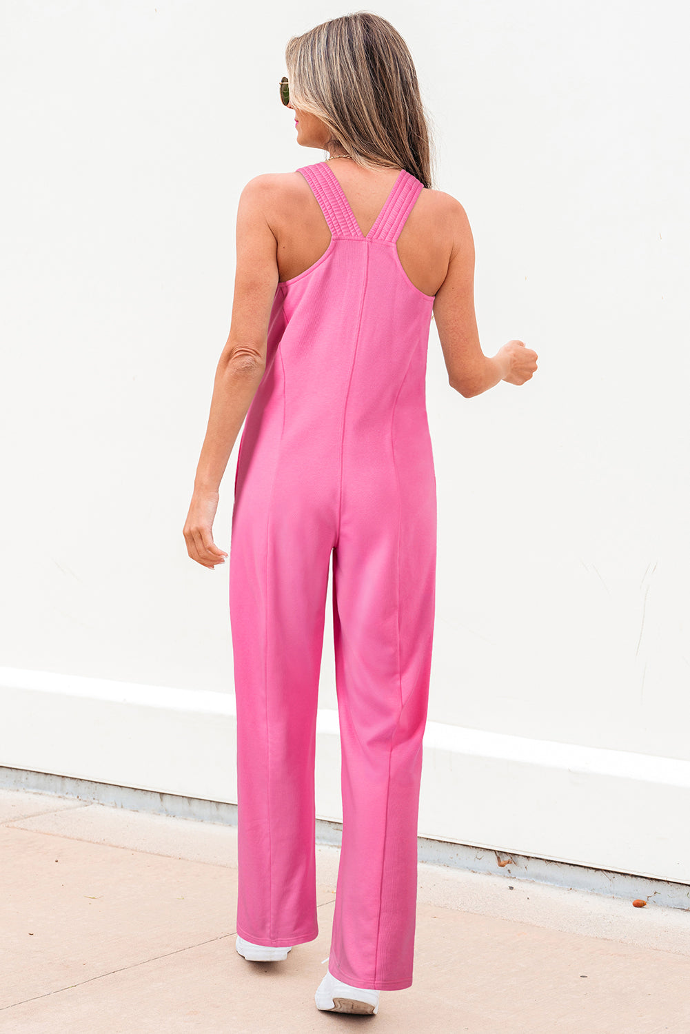 Mineral Wash Raw Seam Patchwork Wide Leg Loose Jumpsuit