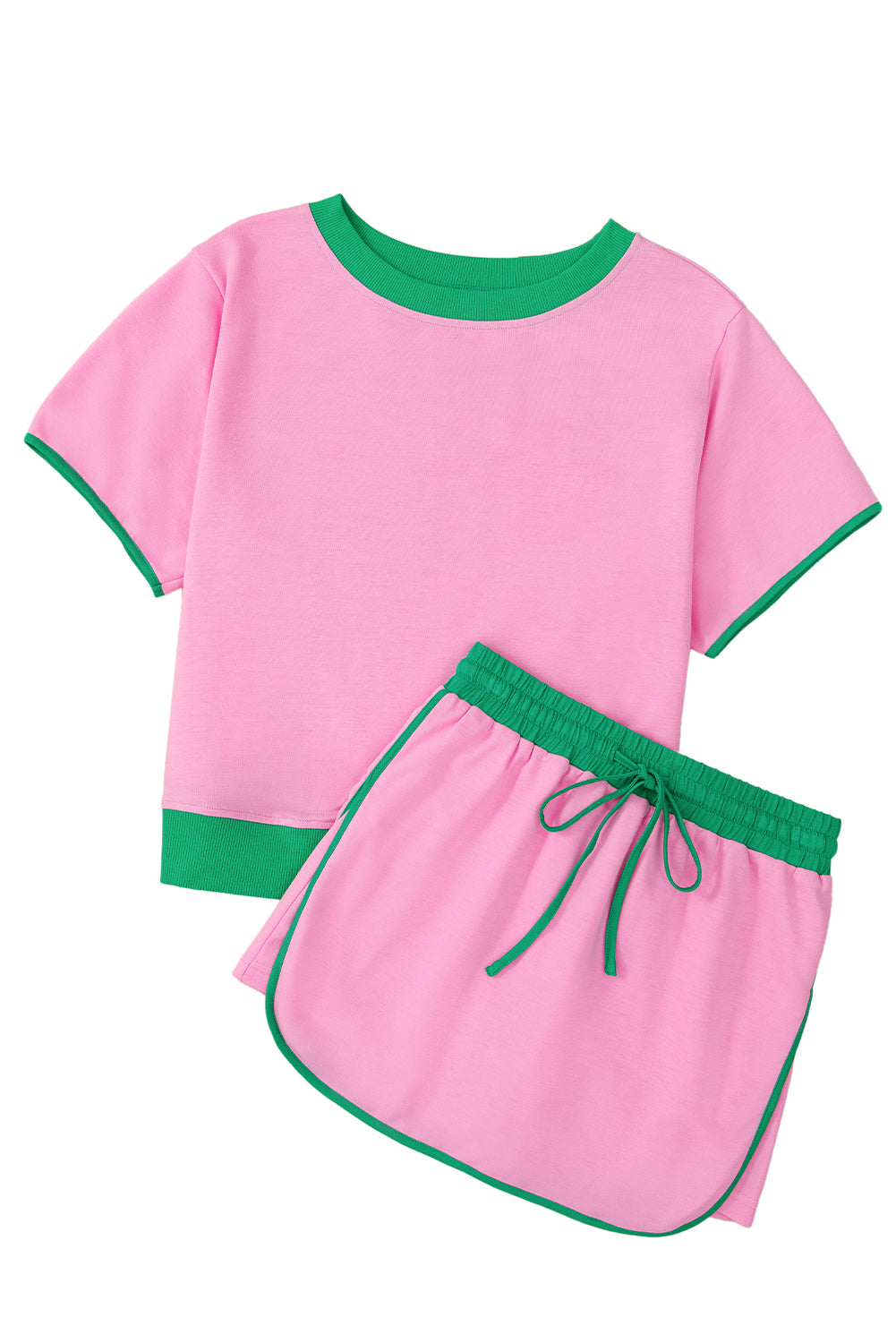 Colorblock Edge Drop Shoulder T Shirt and Skort 2Pcs Set