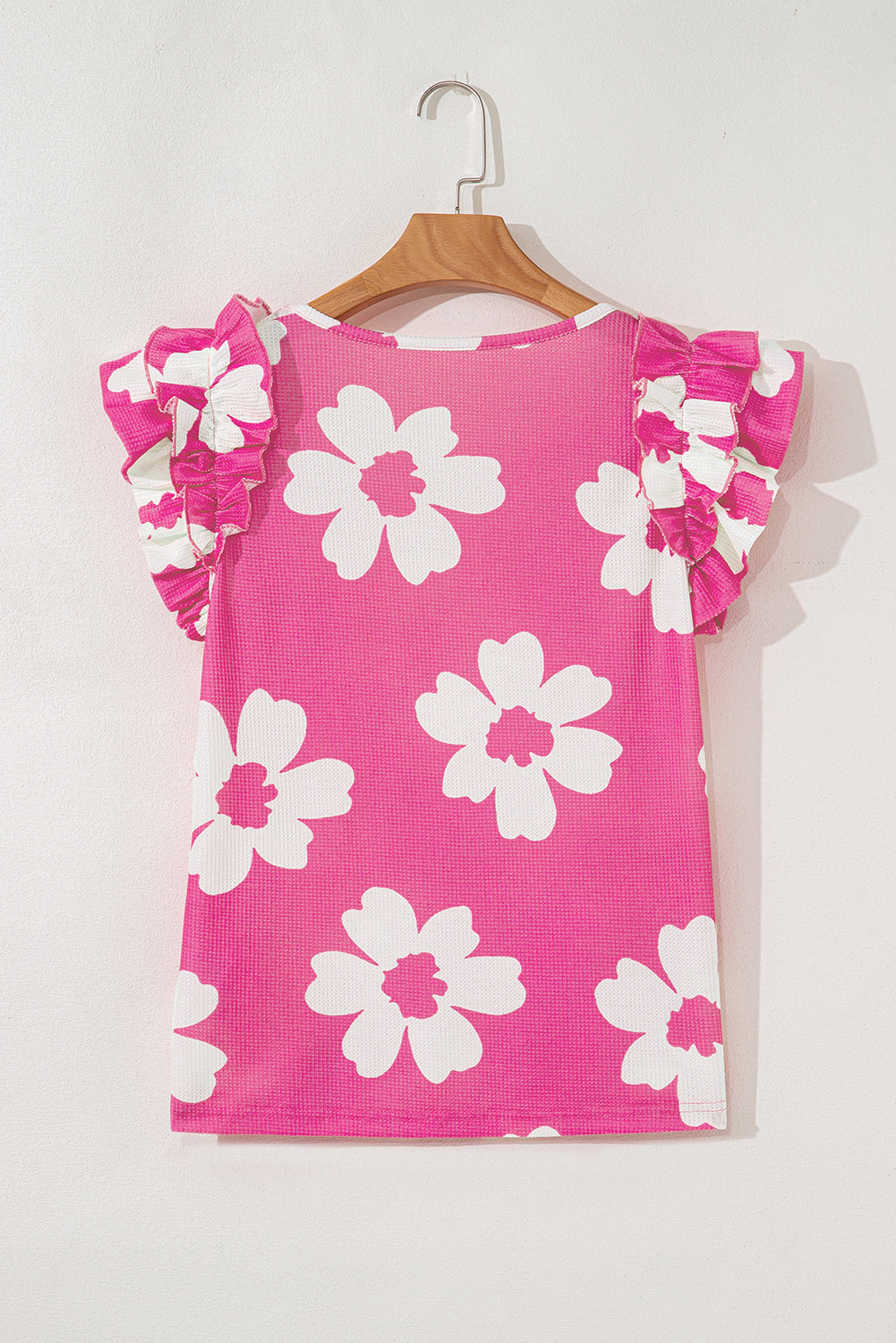 Floral Textured Ruffled Short Sleeve Square Neck Blouse