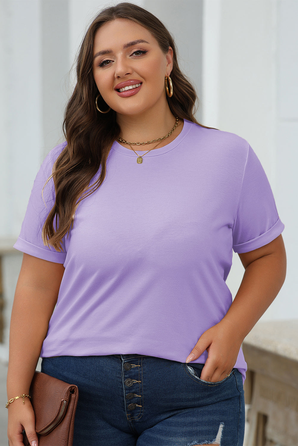 Casual Plain Crew Neck Tee