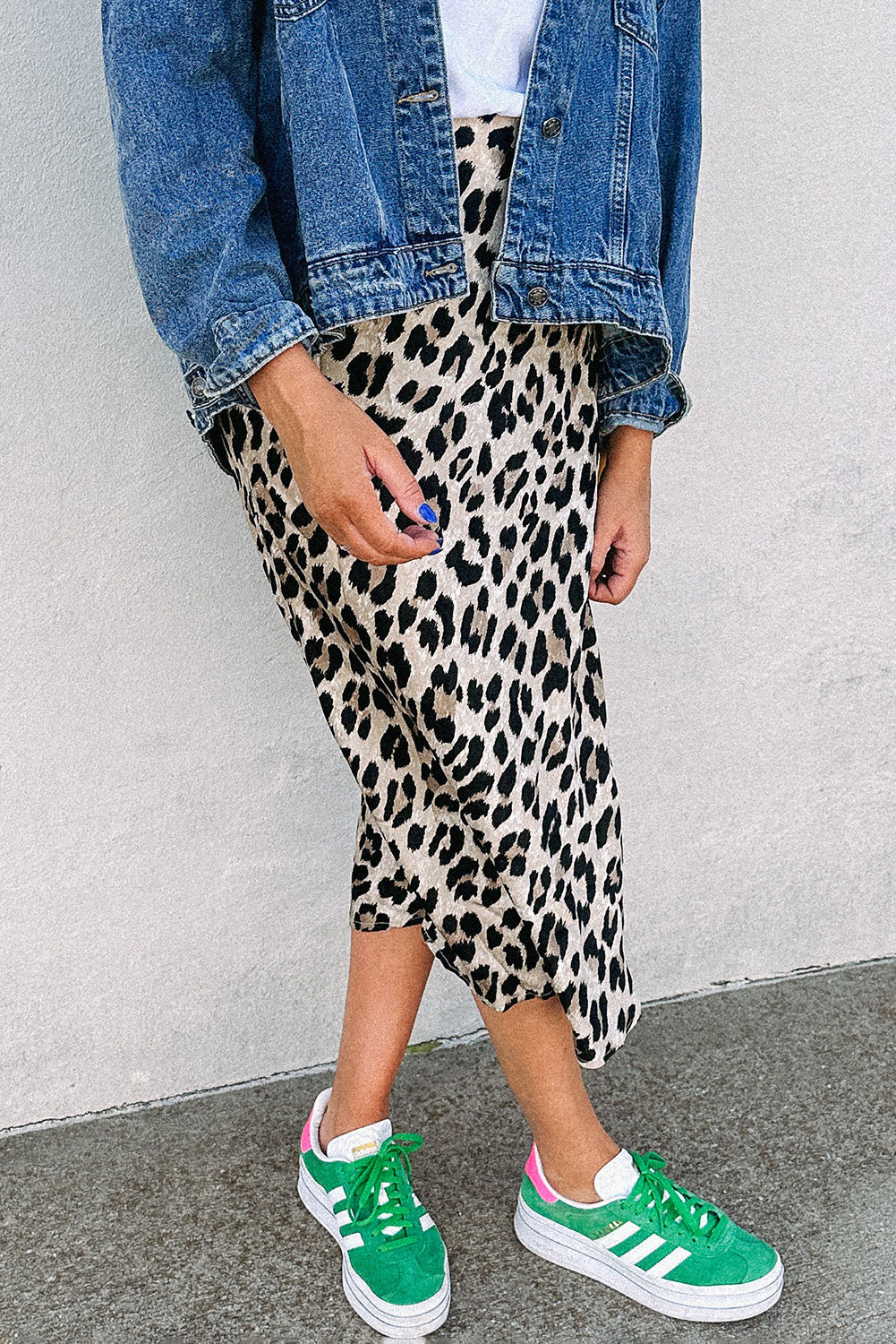 Leopard Print High Waist Midi Skirt