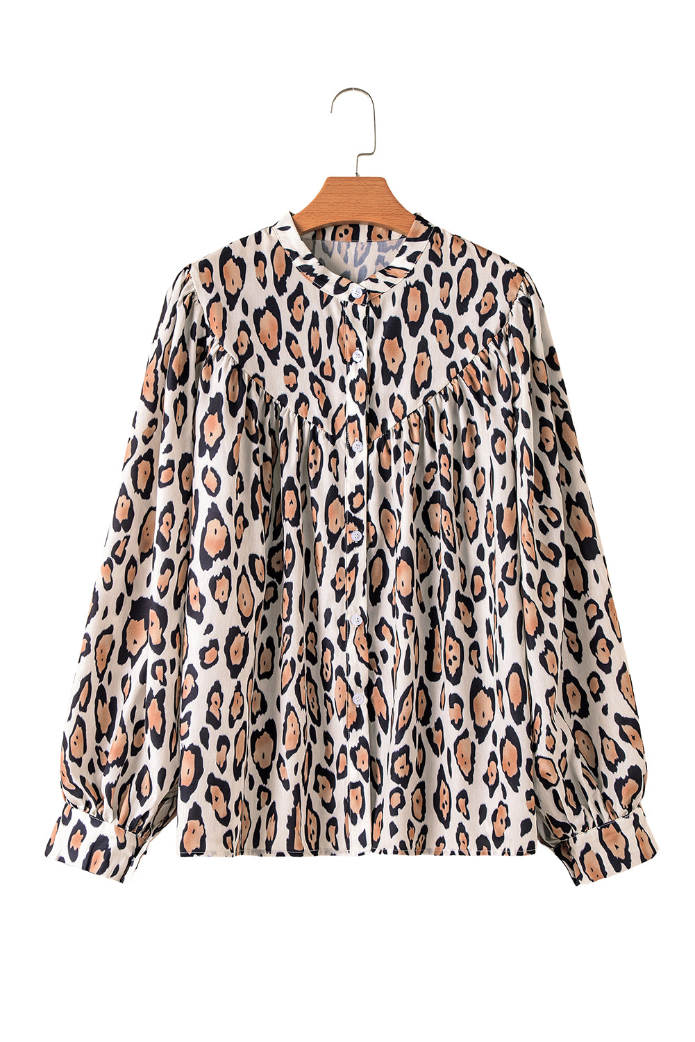 Oversized Leopard Print Balloon Sleeve Casual Shirt