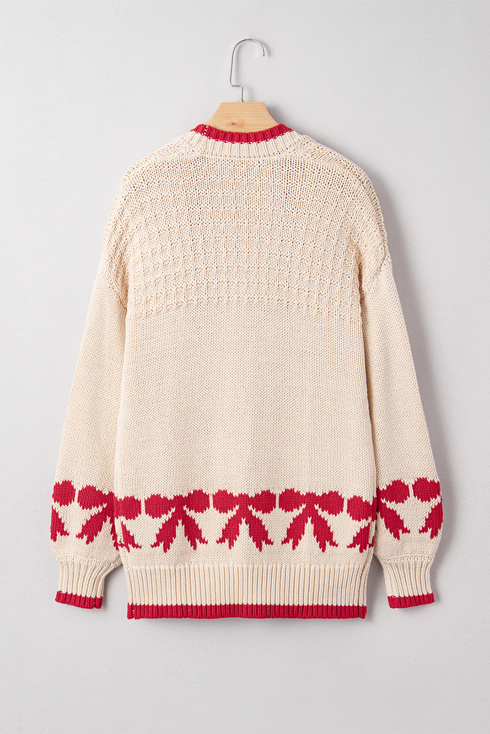 Bow Pattern Textured Open Front Baggy Cardigan