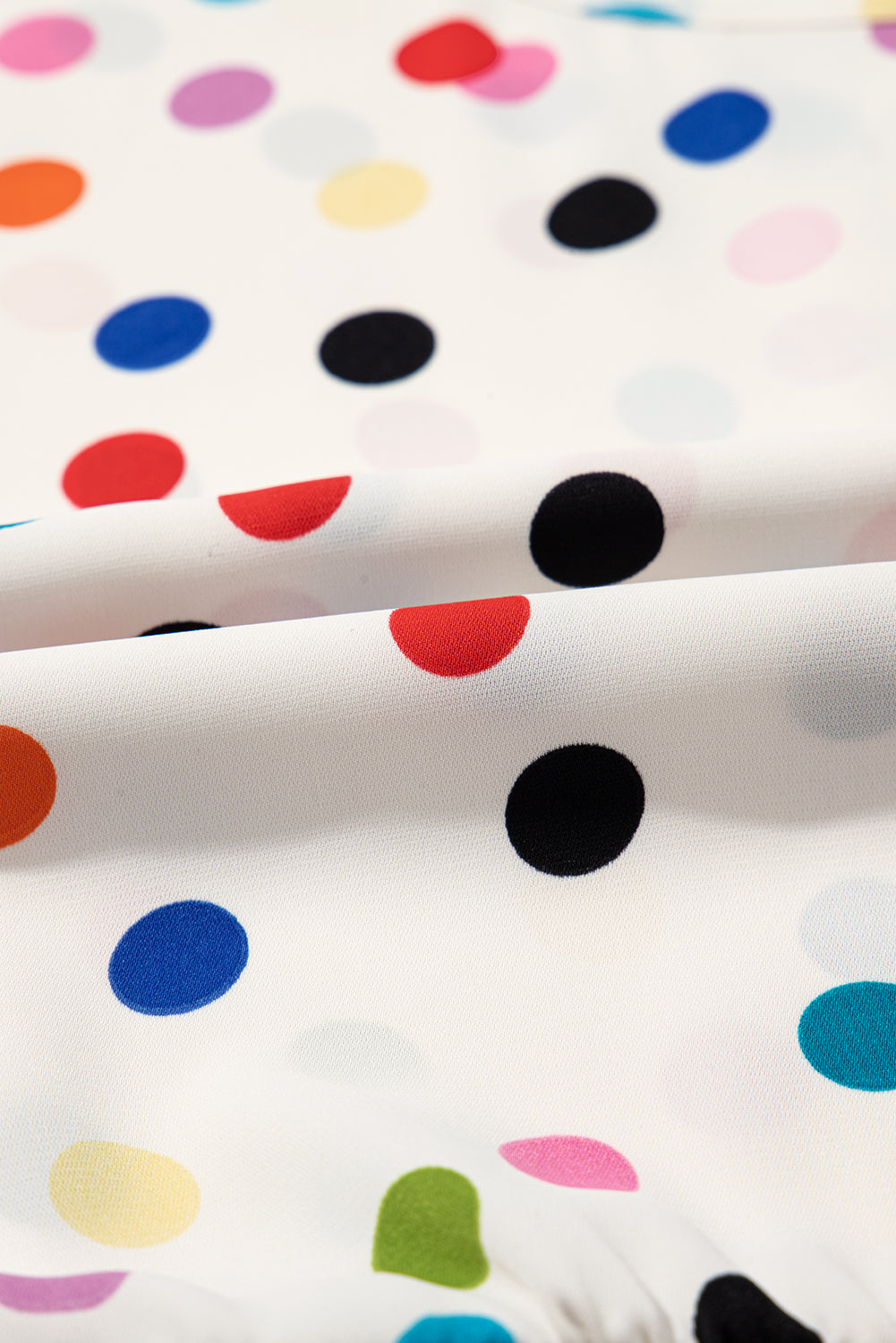 Colorful Polka Dot Print Short Sleeve Ruffled Plus Size Babydoll Blouse
