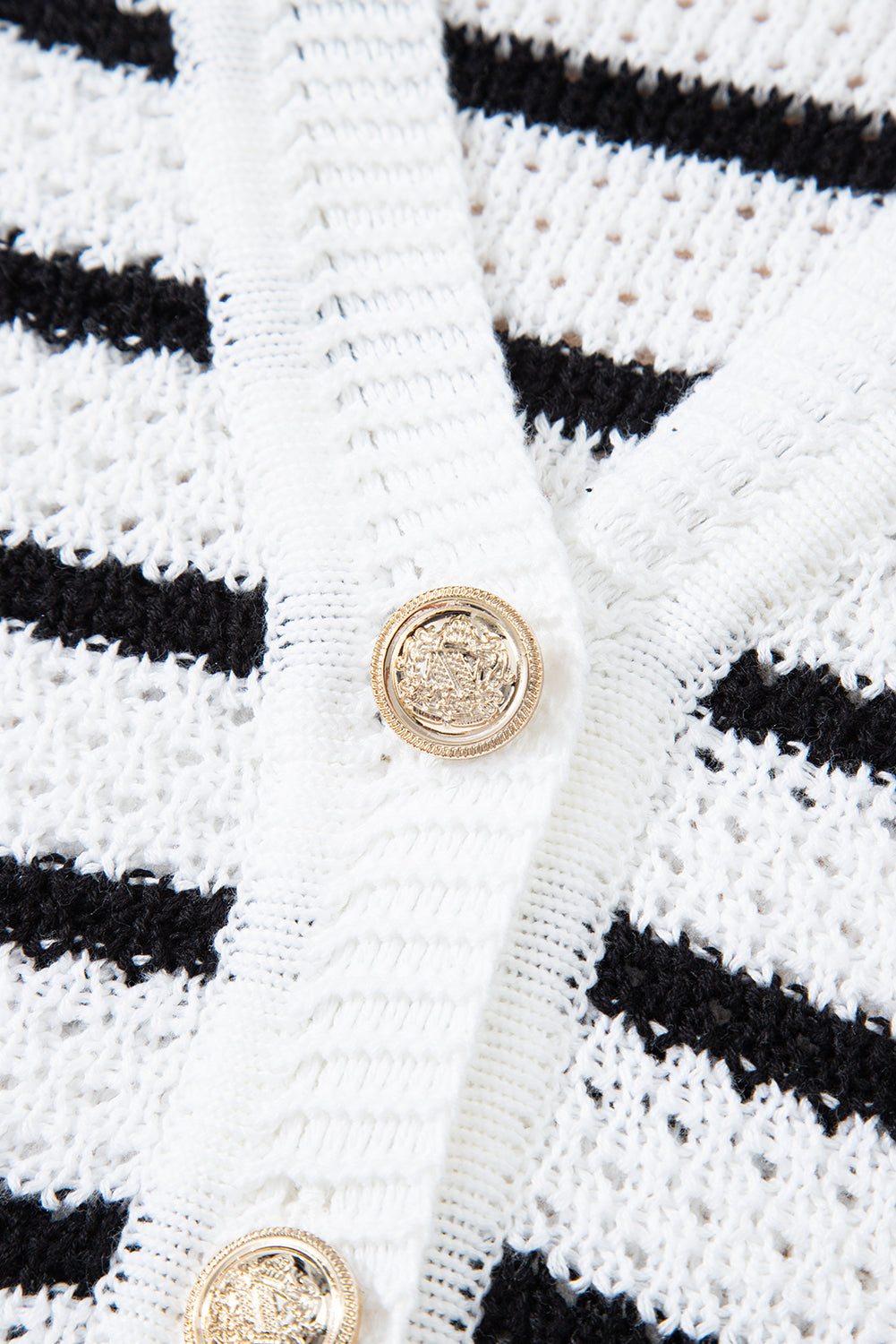 Stripe V Neck Gold Buttons Elegant Sweater Vest