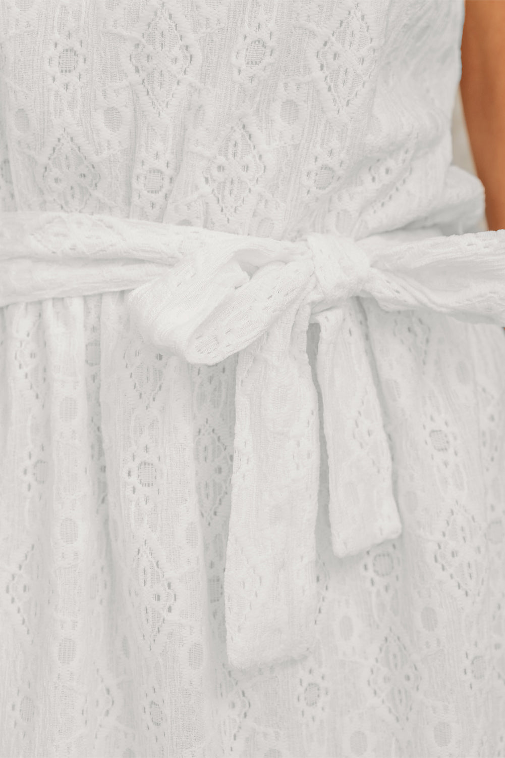 Lace Sleeveless Knot Hollow Out Back Tied Waist Mini Dress