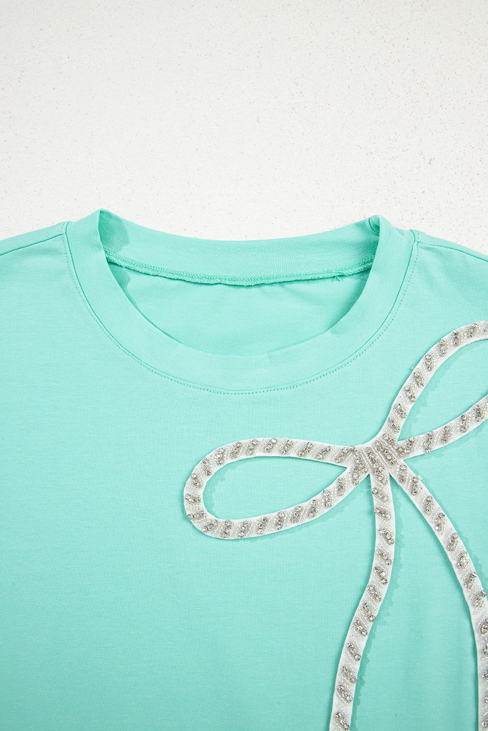 Rhinestone Bow Embellished Round Neck Tee
