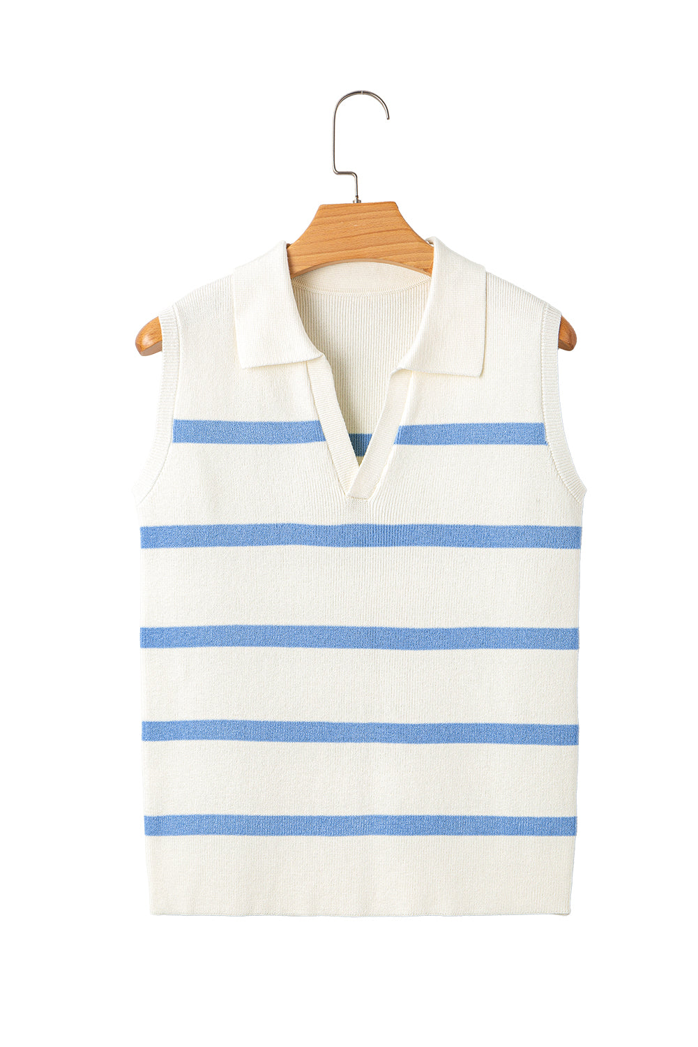 Stripe Split V Neck Collared Ribbed Sweater Vest