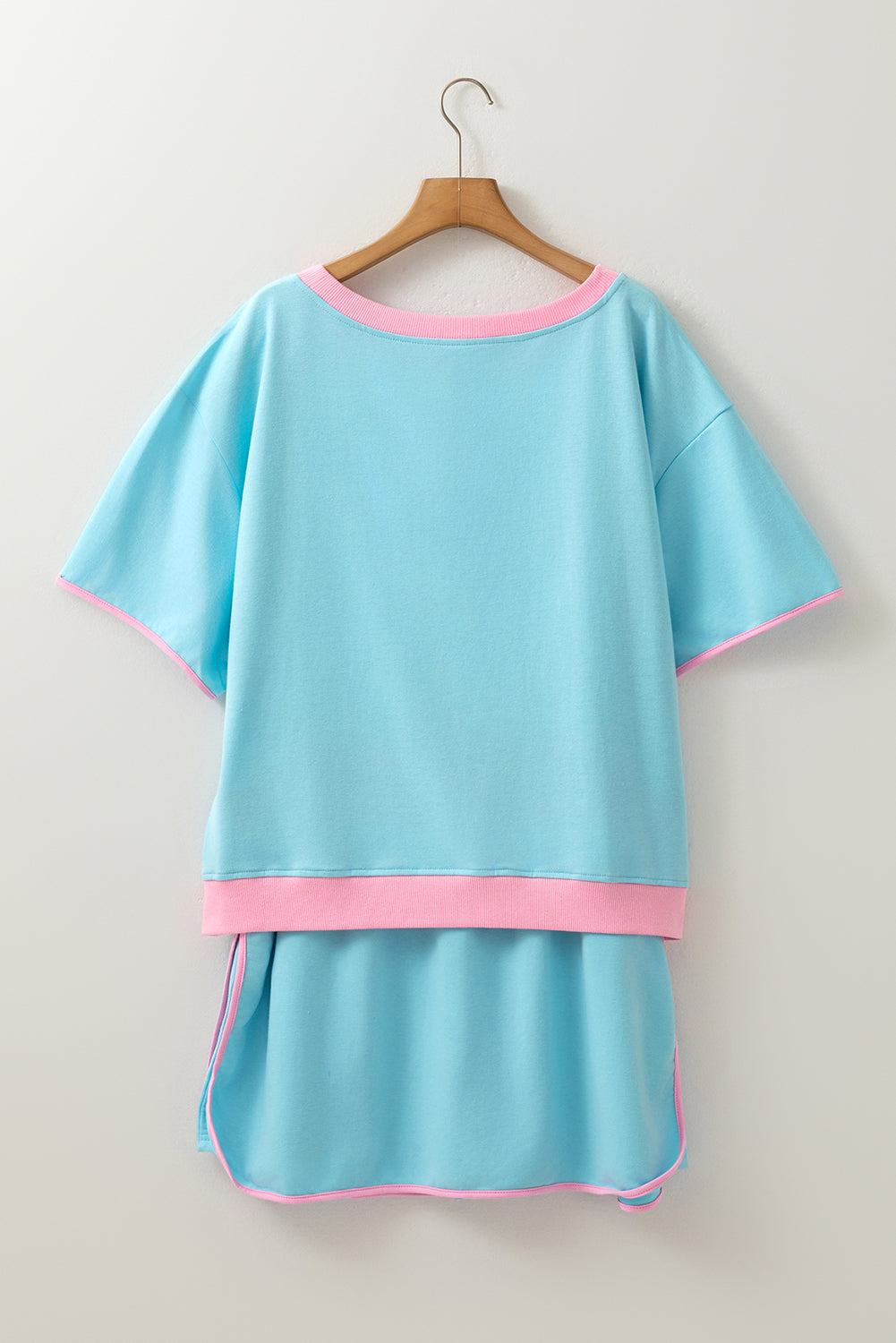 Plus Size Contrast Trim T Shirt and Skirt Two Piece Set