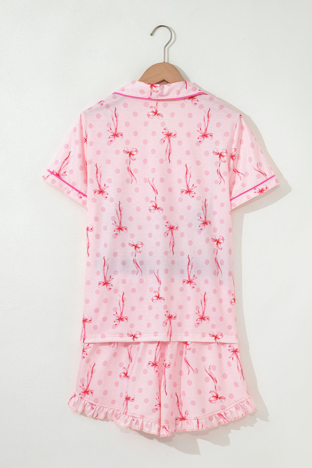 Bow Print Contrast Piping Short Pajamas Set