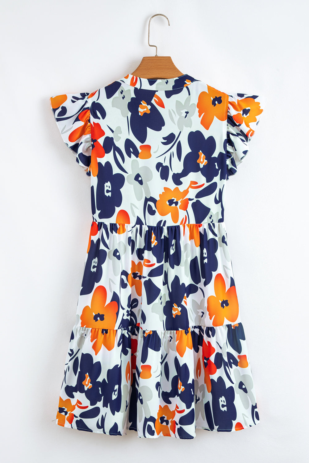 Floral Print Notched Neck Flutter Sleeve Mini Dress