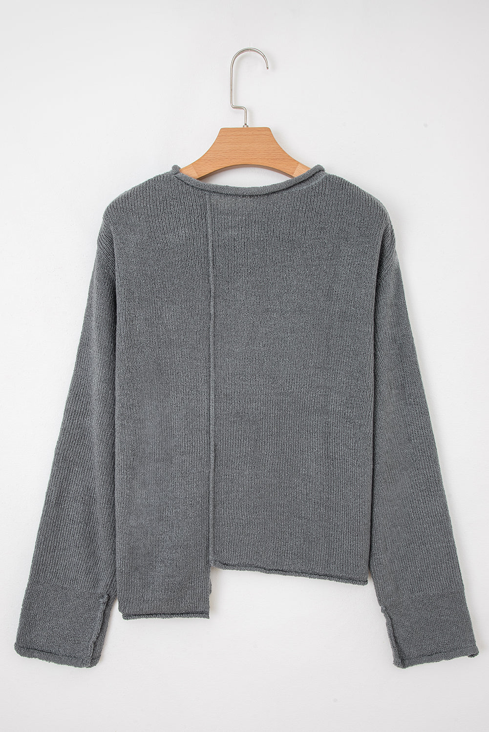 Raw Edge Uneven Hem Patchwork Drop Shoulder Sweater