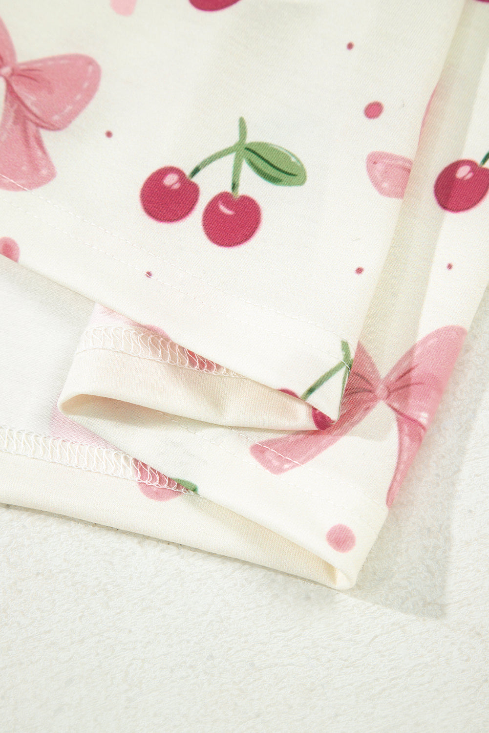 Bow Fruit Print Contrast Pipping Short Pajamas Set