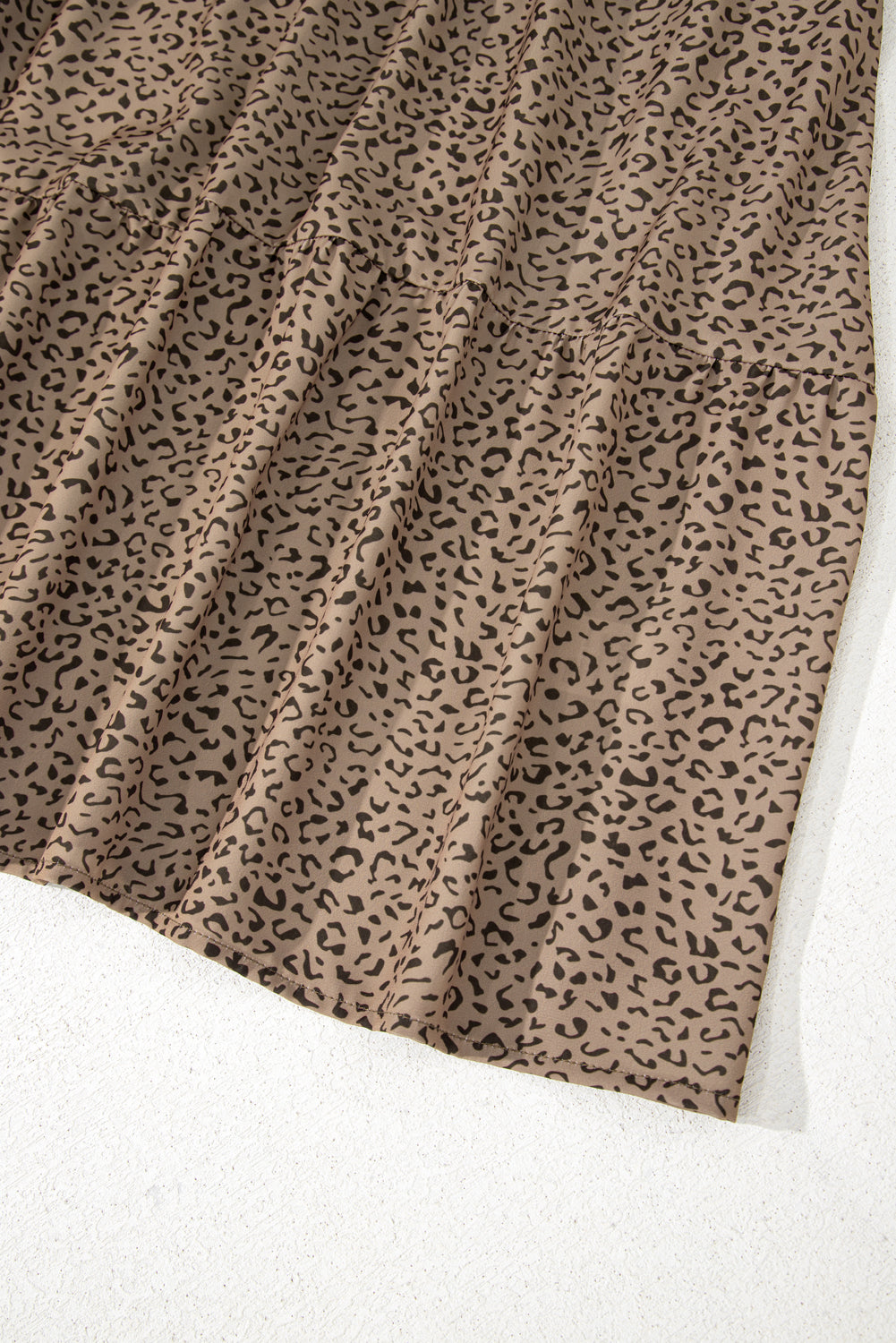 Plus Size Leopard Print Frill Trim Short Sleeve Flared Dress