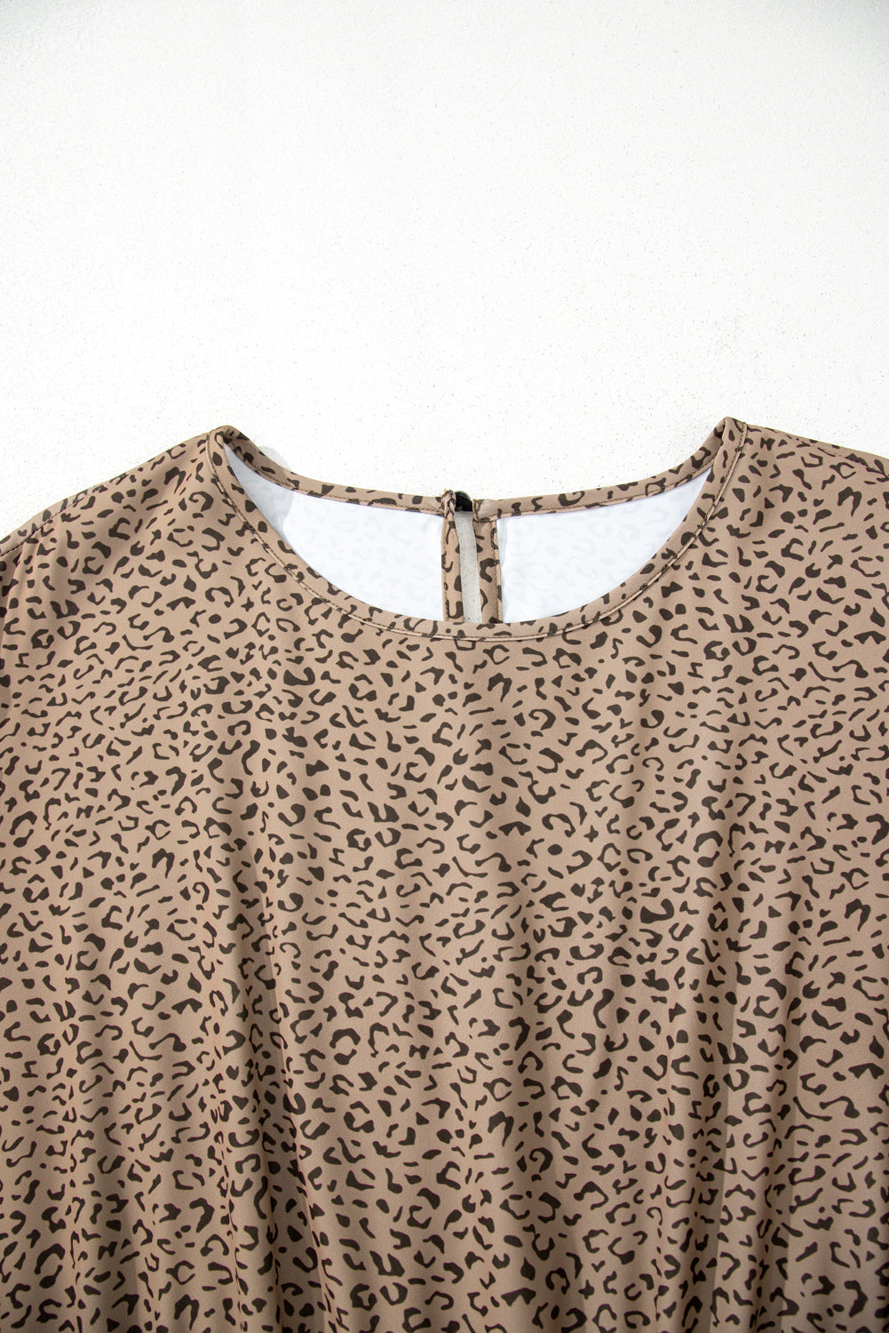 Plus Size Leopard Print Frill Trim Short Sleeve Flared Dress