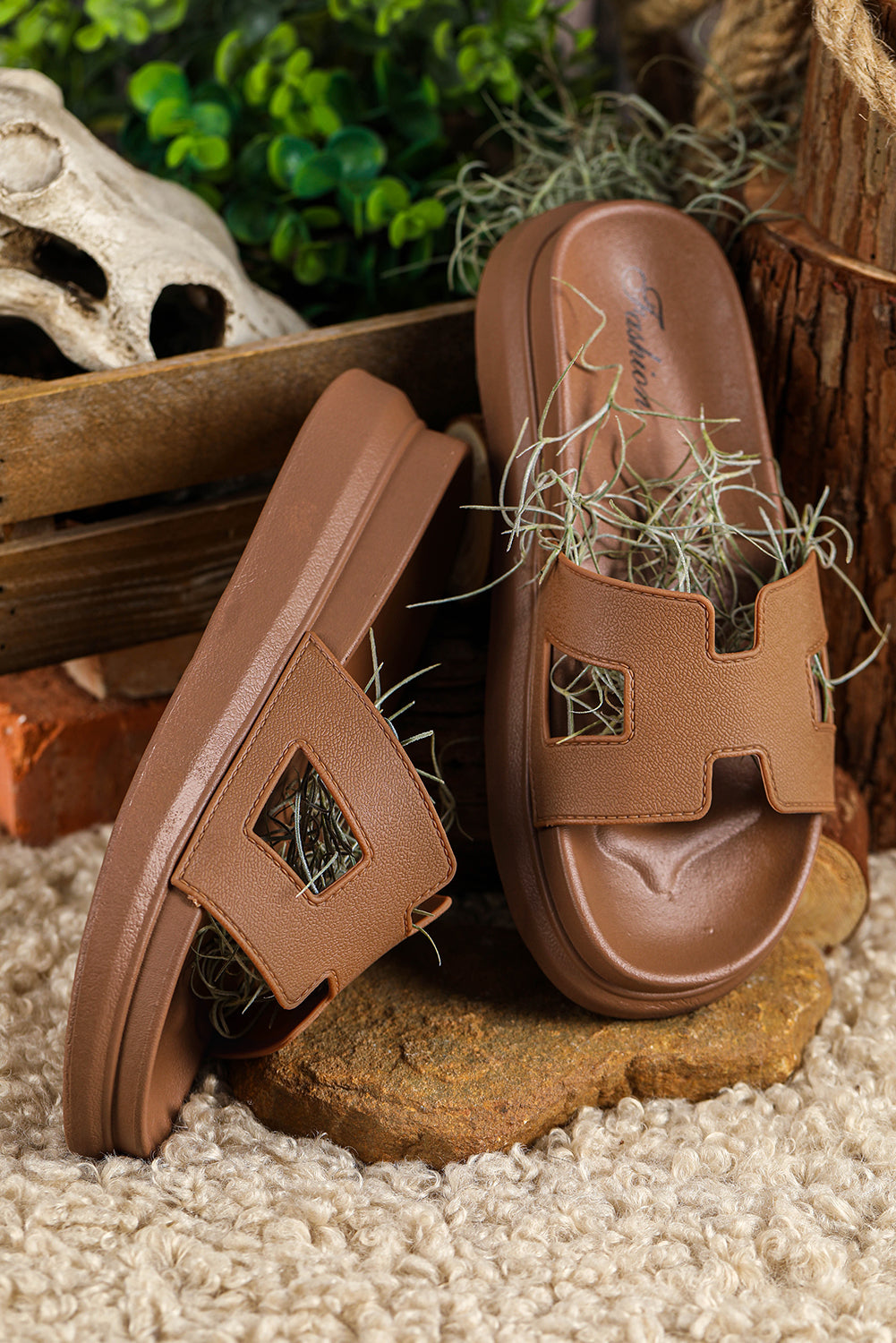 Cutout Design Open Toe Platform Slippers (Run Small, Size Up)