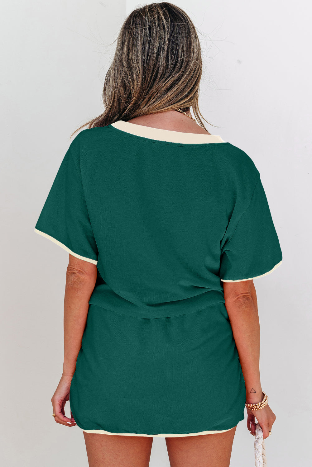 Colorblock Edge Drop Shoulder T Shirt and Skirt 2Pcs Set