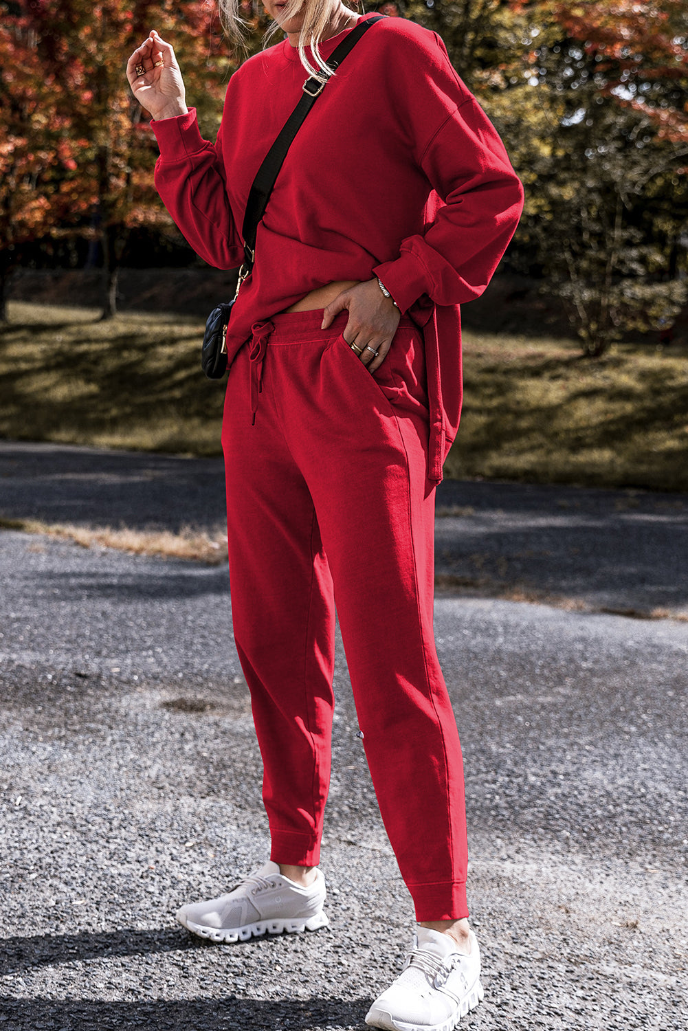 Solid Color High Low Pullover and Skinny Pants Set