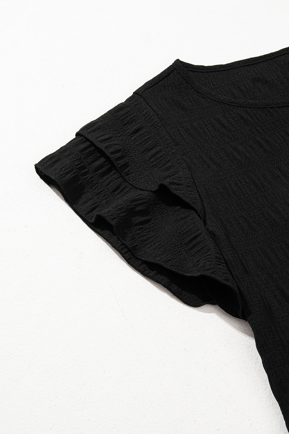 Textured Ruffled Sleeve Round Neck Top