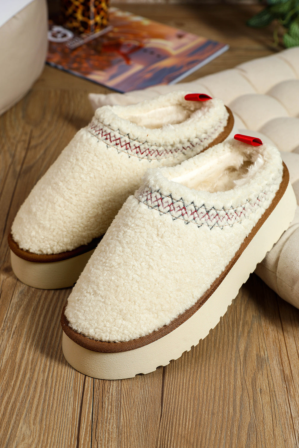 Embroidered Sherpa Plush Thick Sole Snow Boots