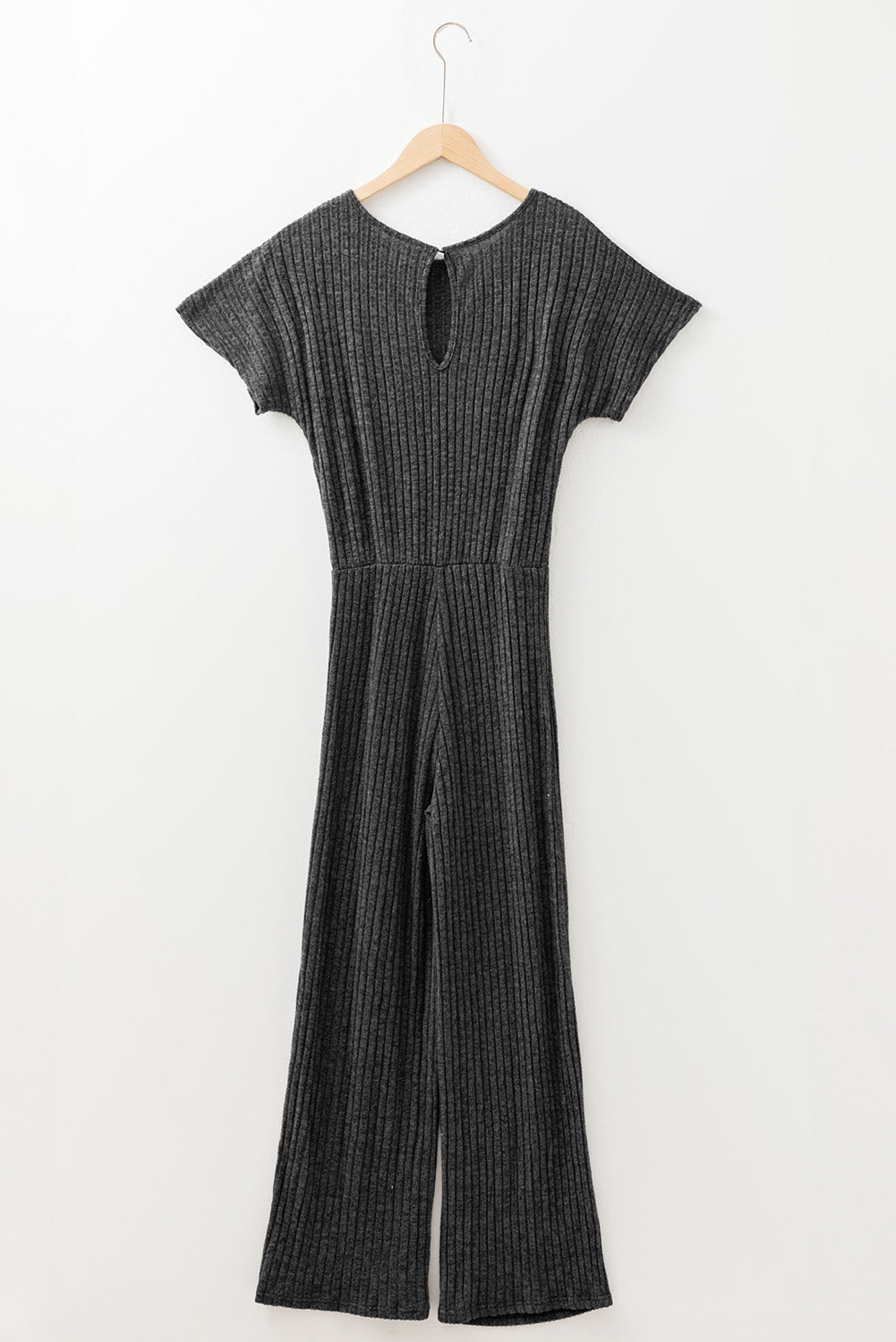 Ribbed Keyhole Short Sleeve Wide Leg Jumpsuit