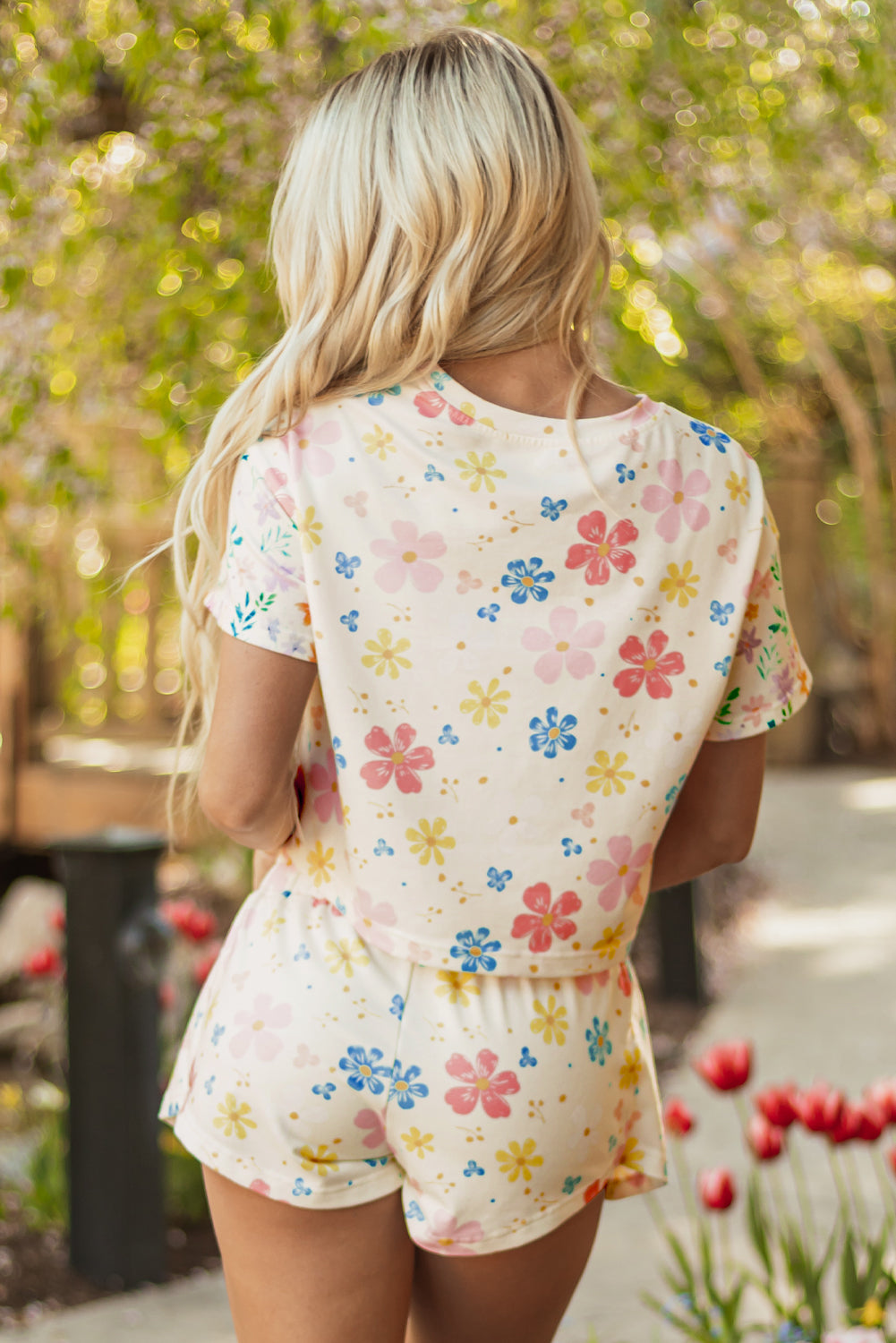 Floral Print Crop Top Wide Leg Short Set