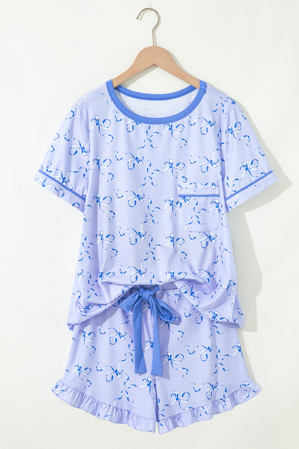 Bow Printed Ruffled Short Lounge Set