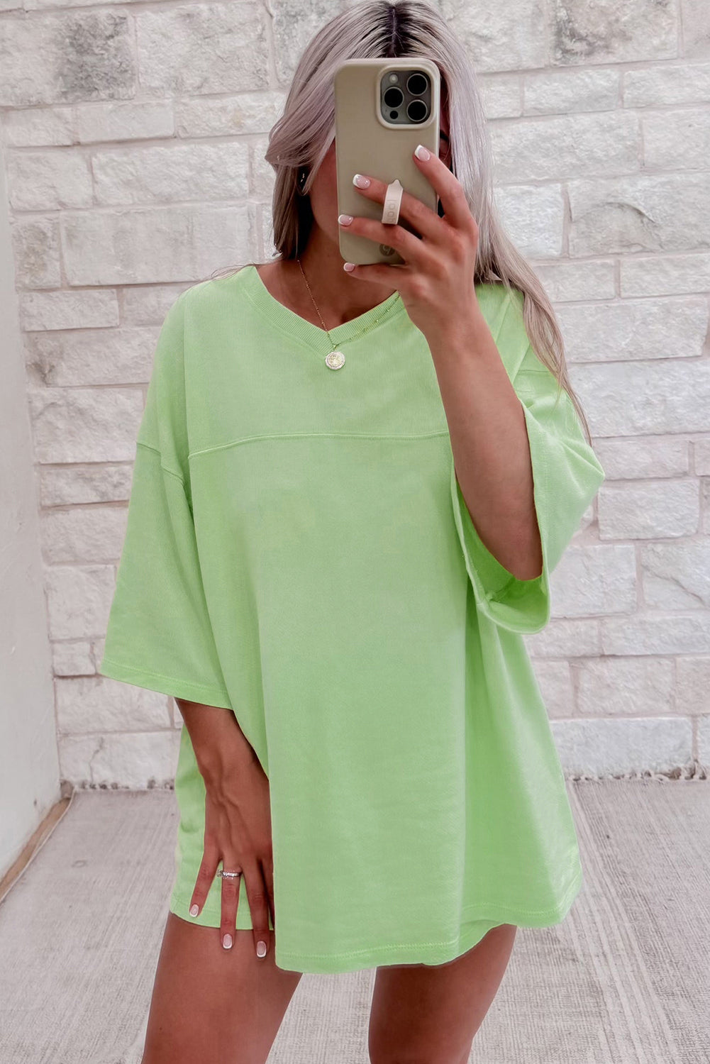 Solid Loose V Neck Half Sleeve Tee and Shorts