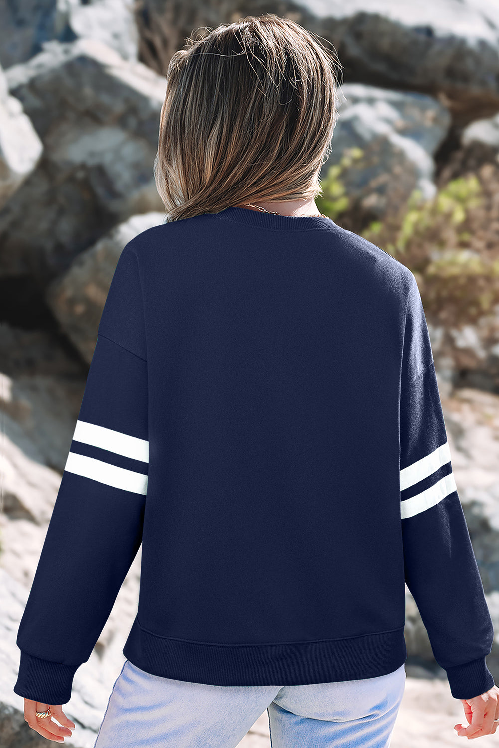 Varsity Striped Detail Drop Shoulder Oversized Sweatshirt