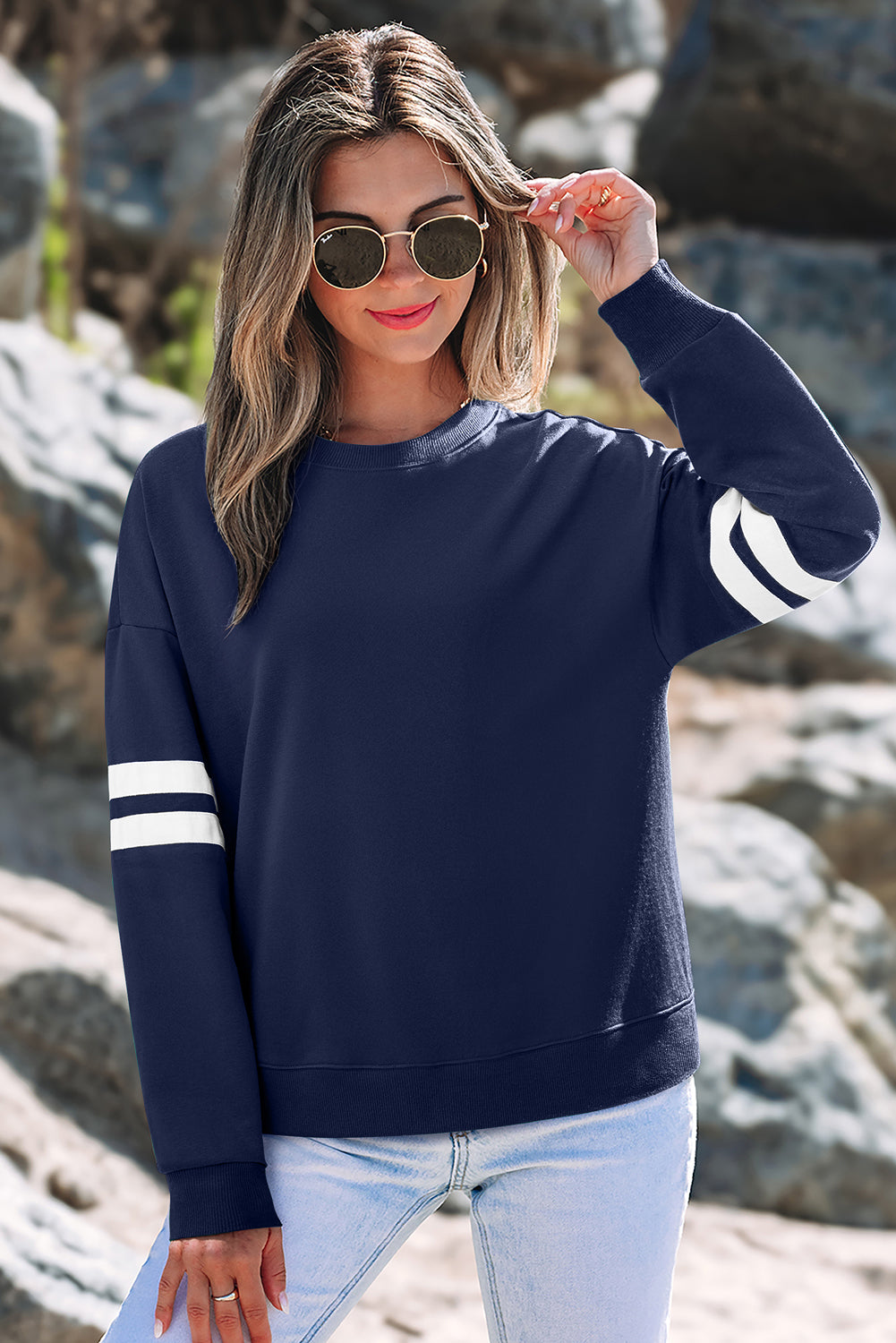 Varsity Striped Detail Drop Shoulder Oversized Sweatshirt