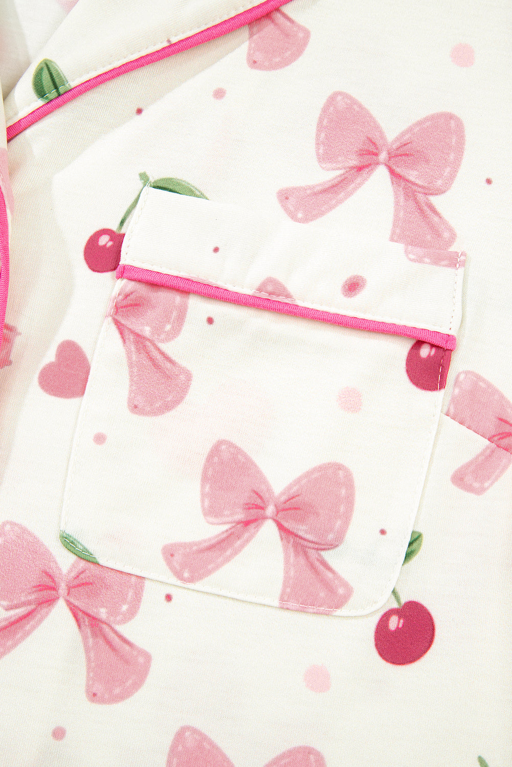Bow Fruit Print Contrast Pipping Short Pajamas Set