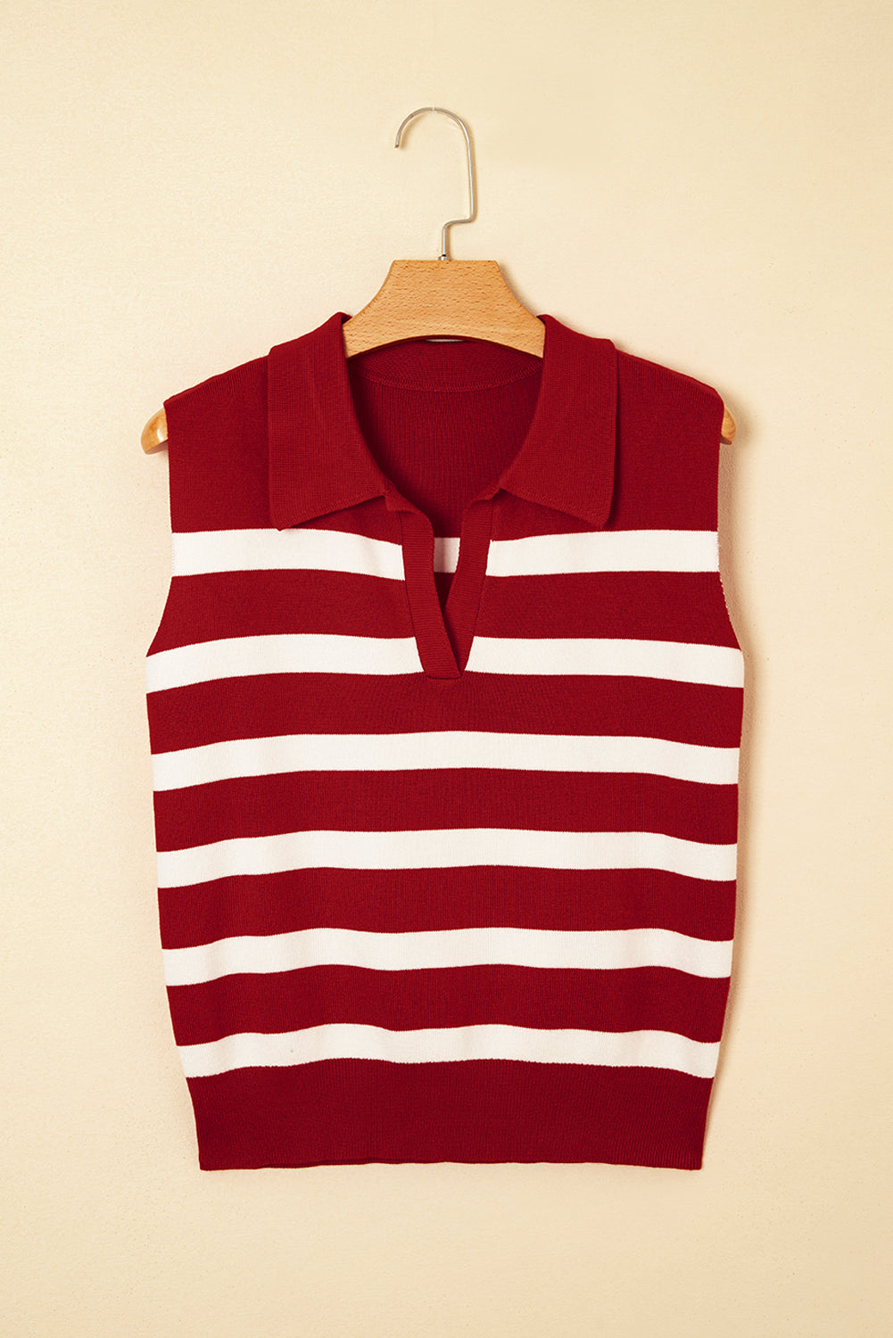 Stripe Collared Split Neck Sweater Vest