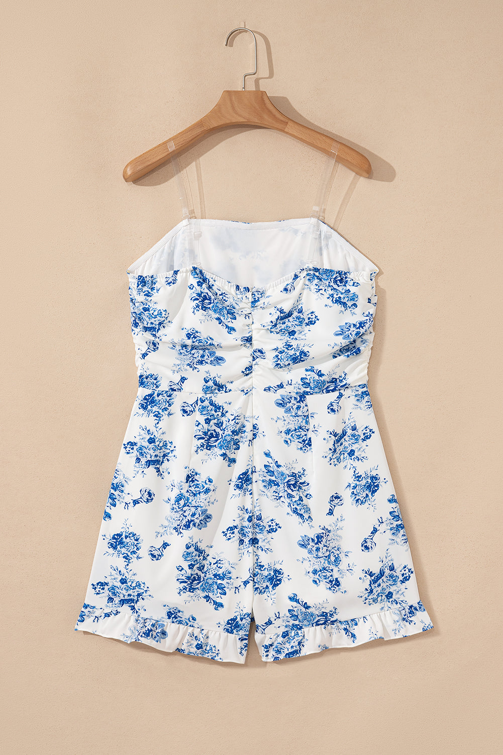 Floral Print Strapless Zipped Back Knot Waist Ruffled Romper