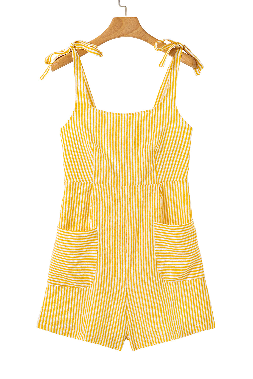 Stripe Shoulder Tie Smocked Back Wide Leg Casual Romper