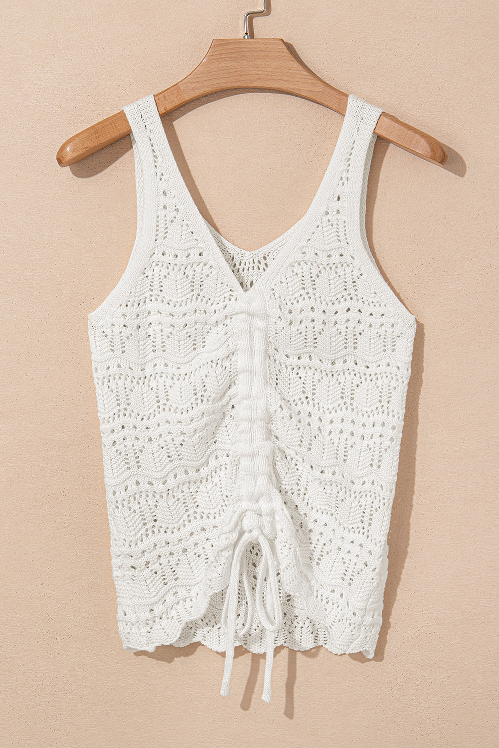 Trendy Hollowed Knit V Neck Drawstring Sweater Vest