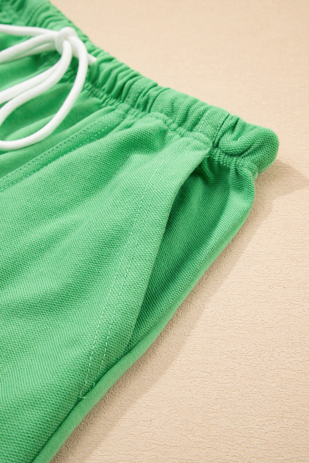 V Neck Drop Shoulder Tee and Patchwork Drawstring Shorts Set