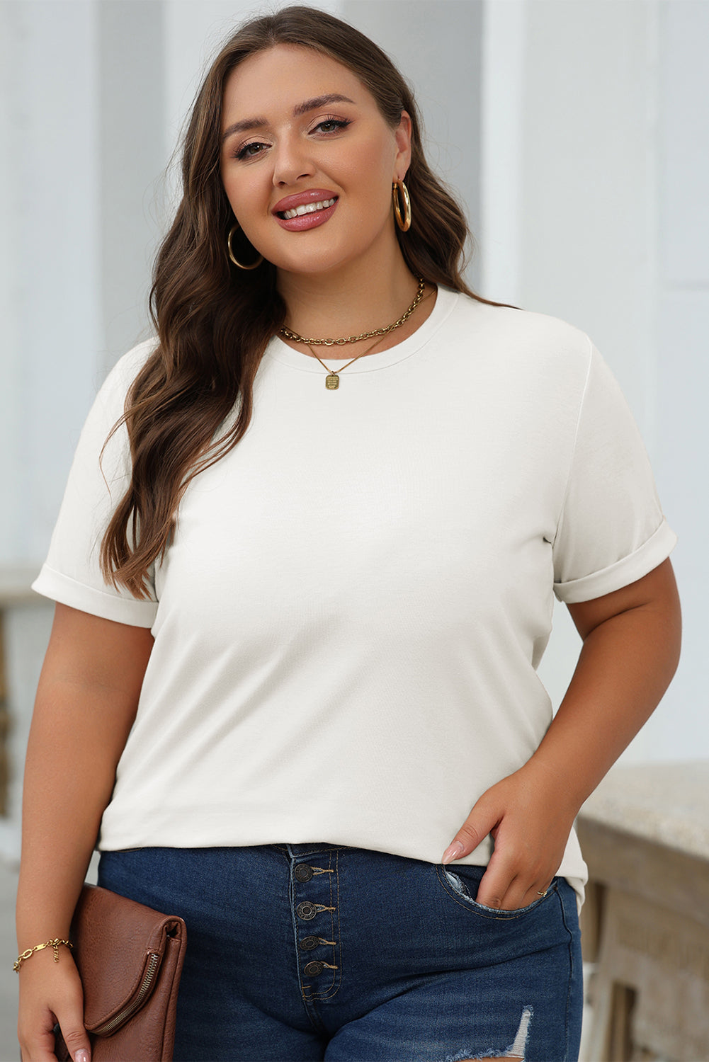 Casual Plain Crew Neck Tee