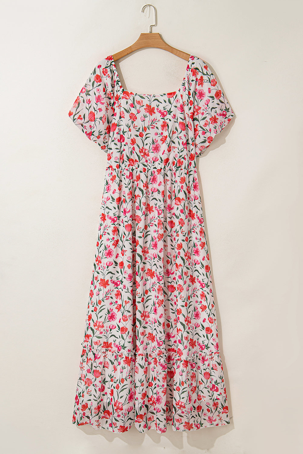 Plus Size Floral Square Neck Puff Sleeve Ruffle Maxi Dress