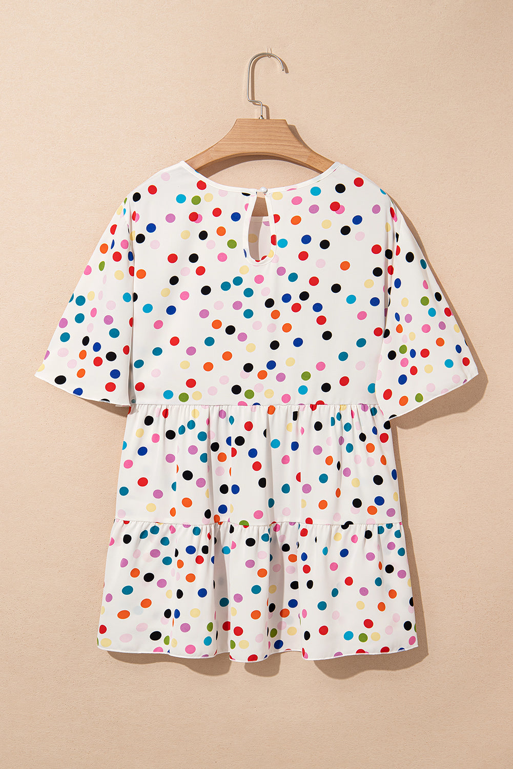 Colorful Polka Dot Print Short Sleeve Ruffled Plus Size Babydoll Blouse