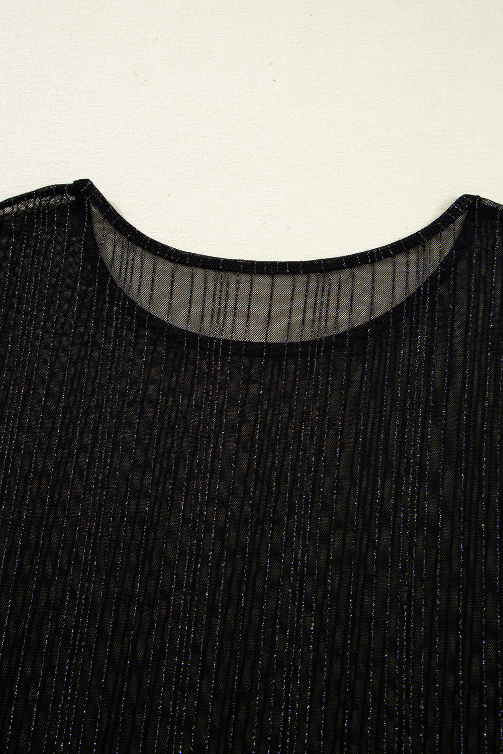 Plus Size Shimmer Textured Mesh Fitted Long Sleeve Top