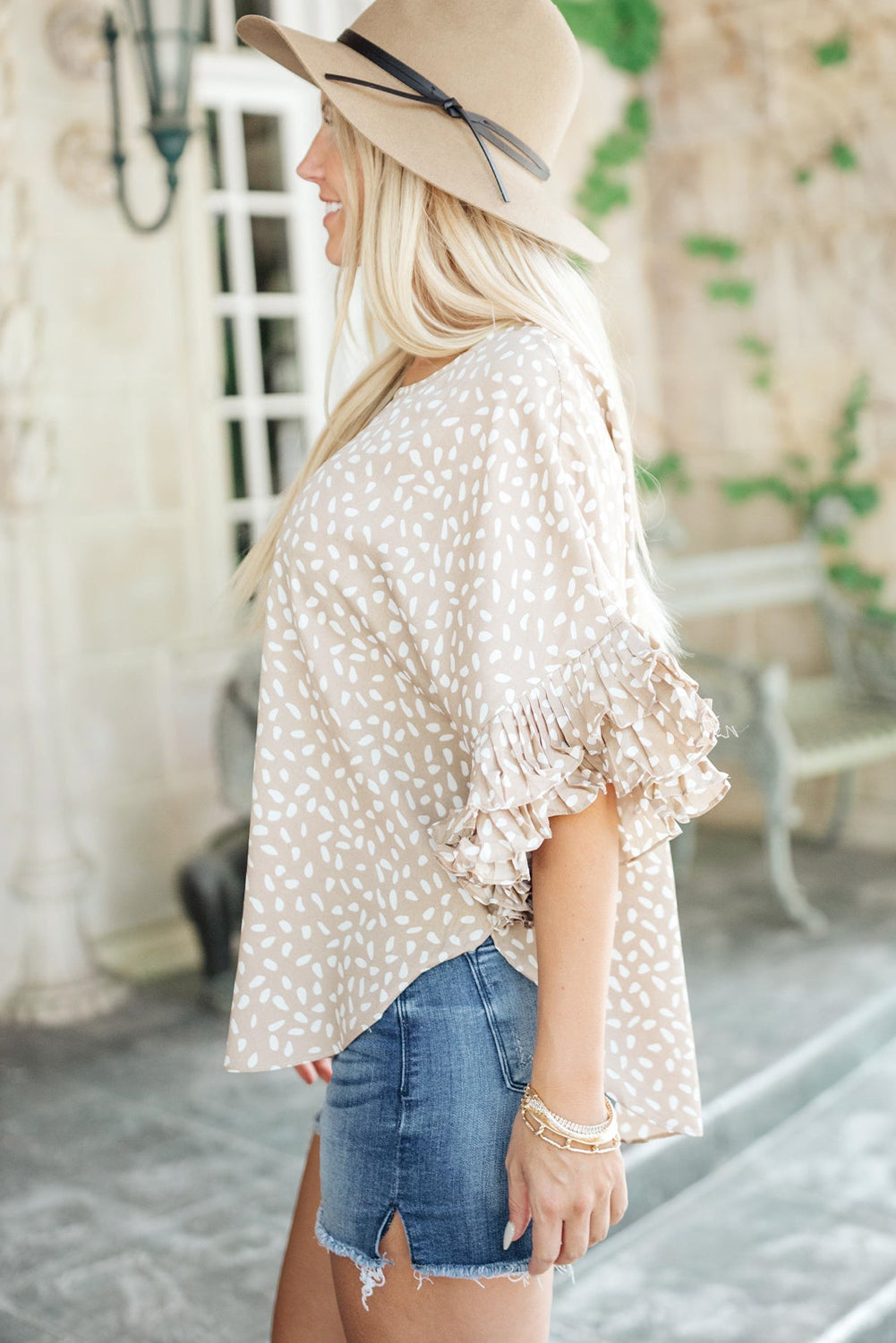 Dolman Ruffled Sleeve Loose Blouse