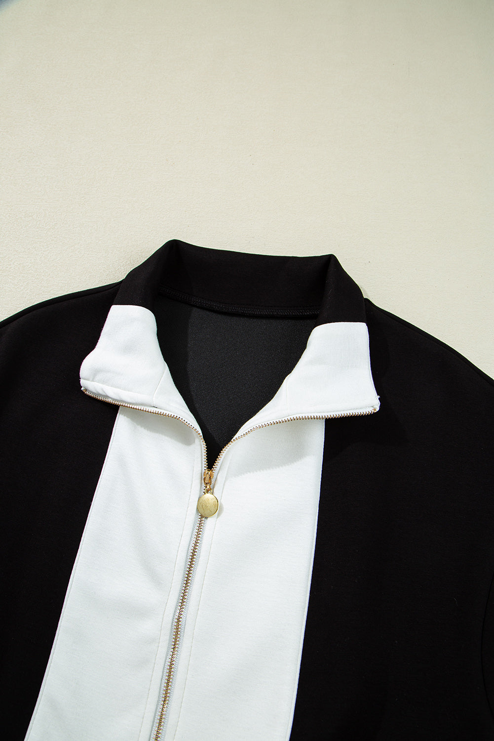 Contrast Collar Patchwork Zip Front Romper
