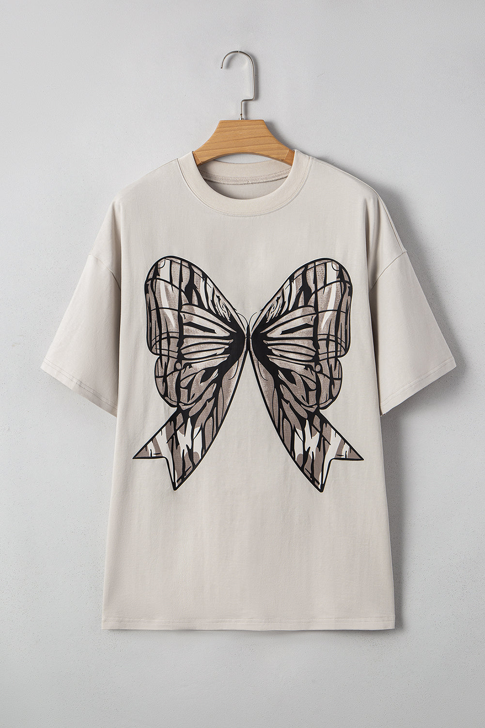 Oversize Big Bow Printed Drop Shoulder Tunic Casual Tee