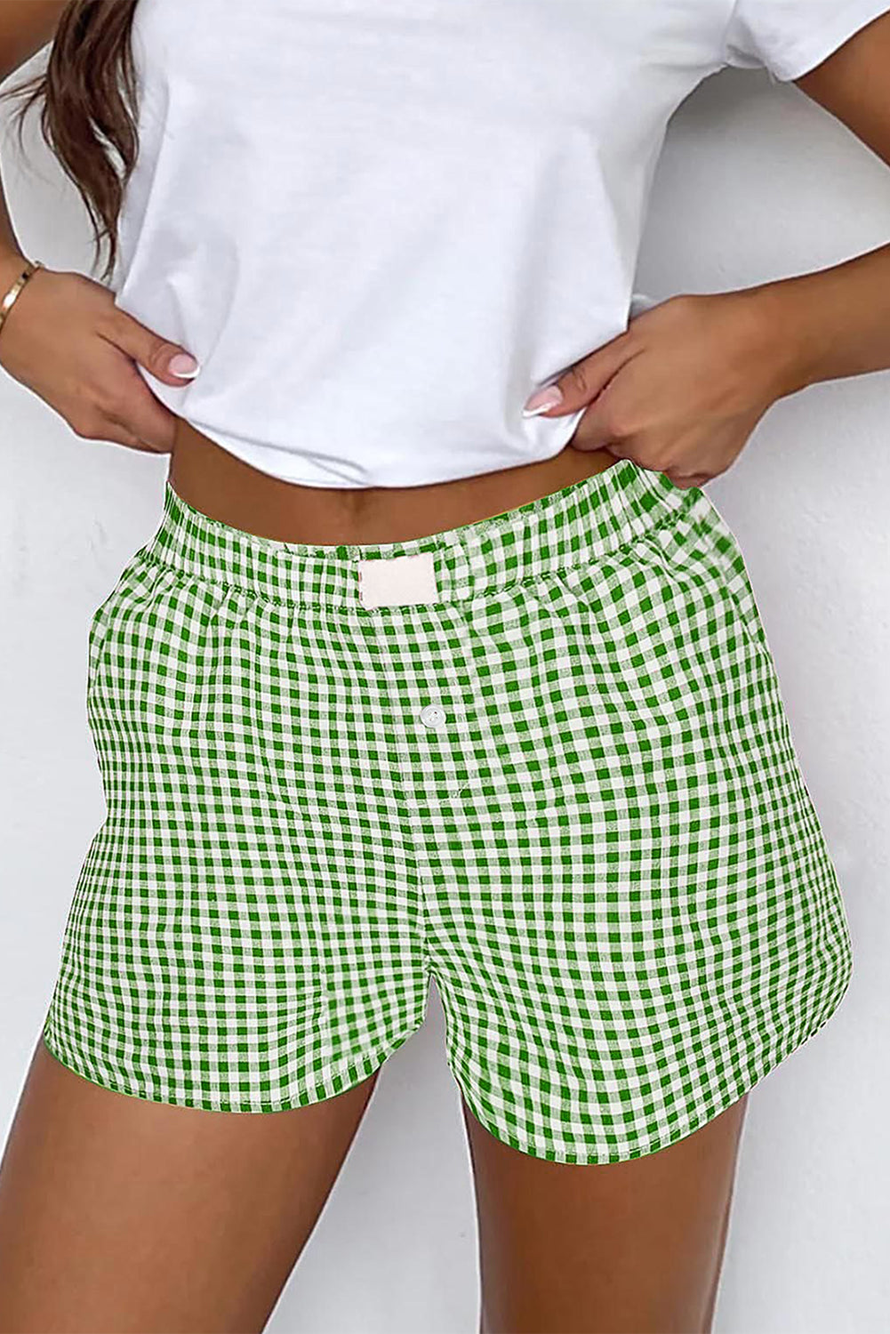 Gingham Printed High Waist Shorts