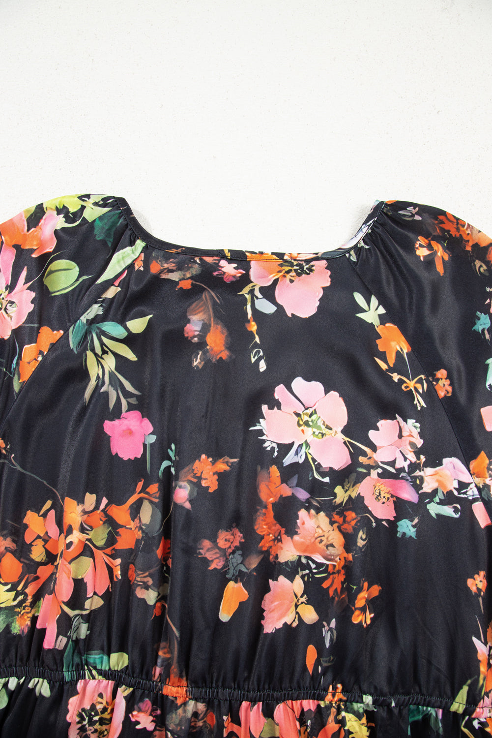 Plus Size Floral Print Tie Neck Cinched Waist Long Sleeve Mini Dress