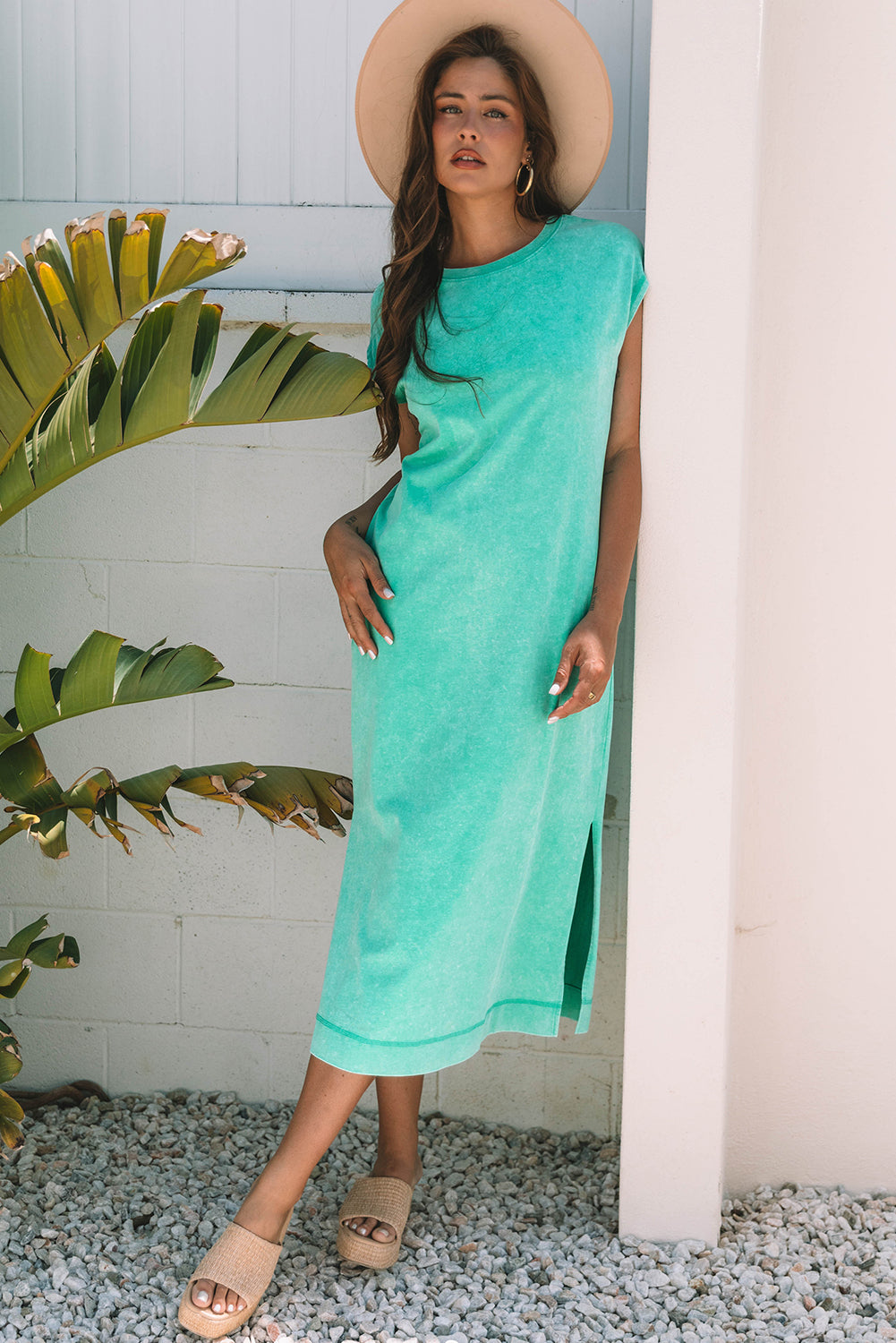 Mineral Wash Pocketed T-shirt Long Dress