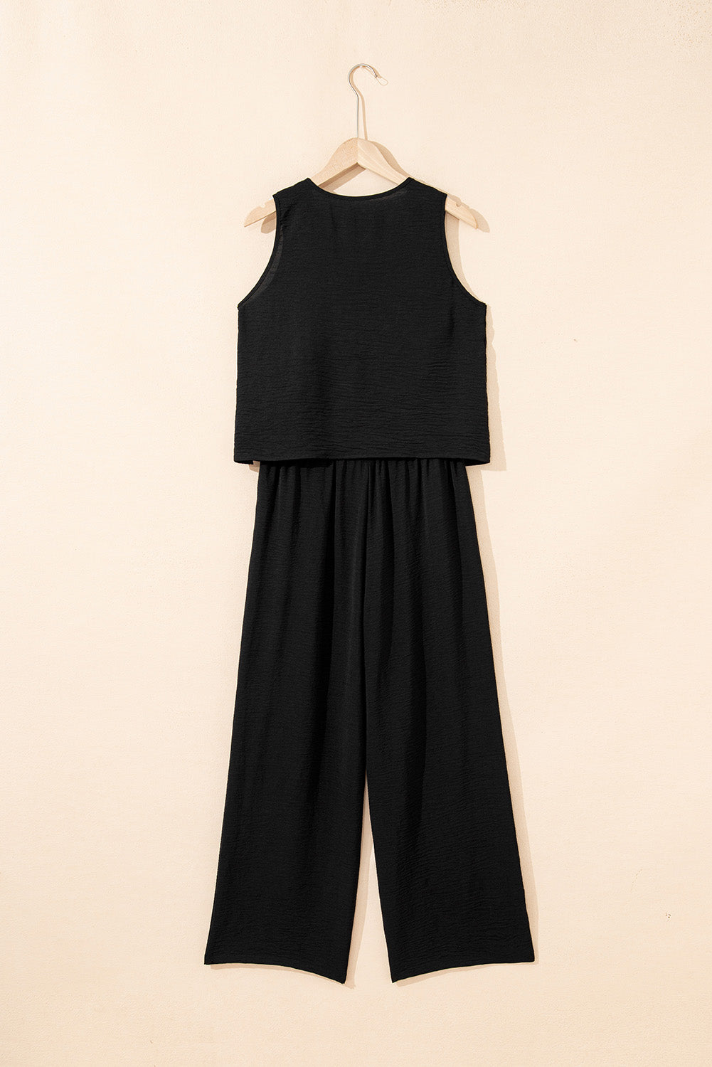 Buttoned Vest Drawstring Wide Leg Pants 2pcs Set