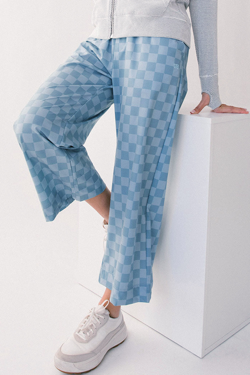 Checkered Elastic High Waist Loose Casual Pants