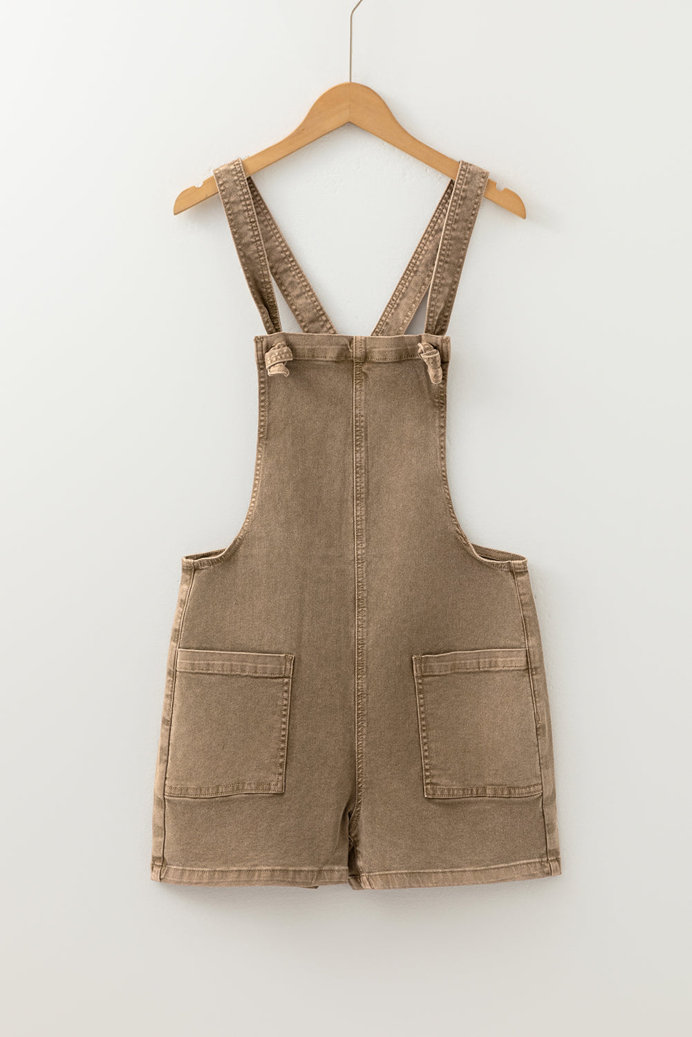 Solid Color Knot Straps Denim Romper with Pockets